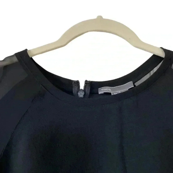 Vince Black Short Sleeve Dress Size Medium Sheer Sleeves Crewneck Classic - Picture 3 of 11
